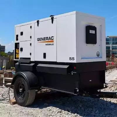 Mobile generator staged on a jobsite